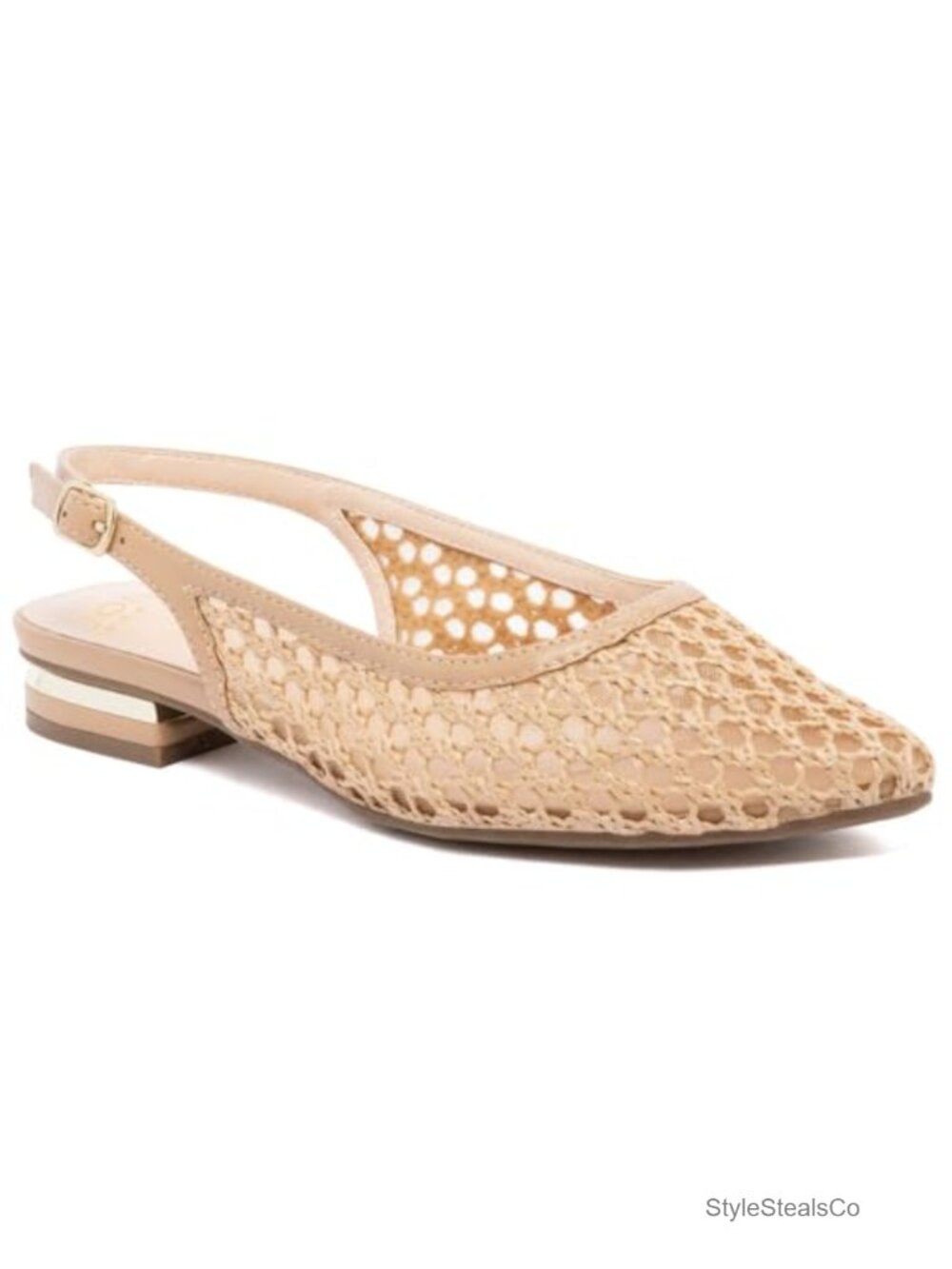 Faux Leather Slingback Pointed Toe Flats with Buckle Closure